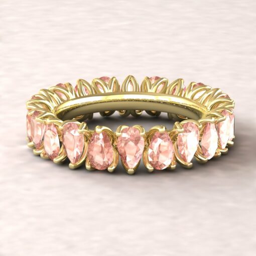 lily morganite wedding band 5x3mm pear cut full eternity 14k yellow gold ls5939