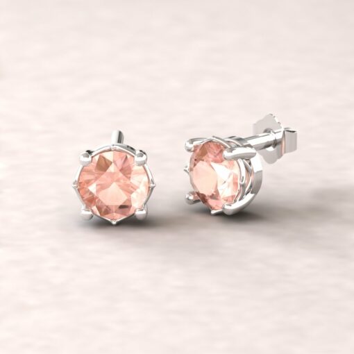 Round Morganite Earrings 18k white gold studs Lola Collection LS5686