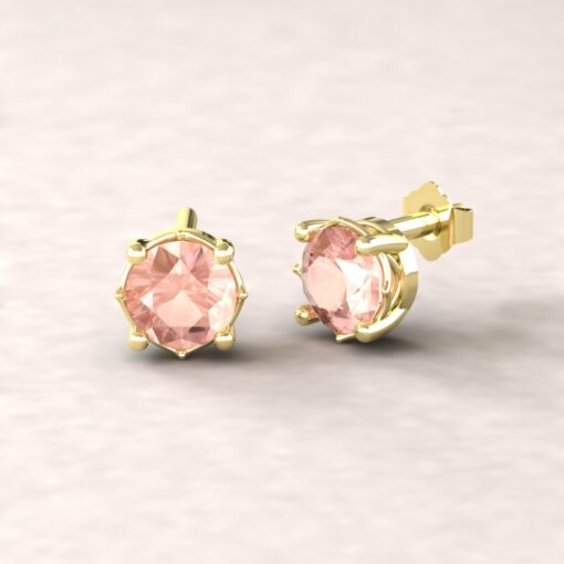Round Morganite Earrings 18k yellow gold studs Lola Collection LS5686