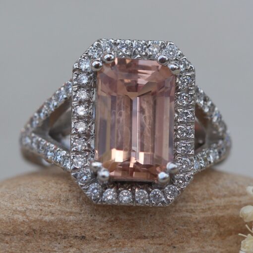 French Pave Emerald Morganite Engagement Ring 14k white gold LS6177