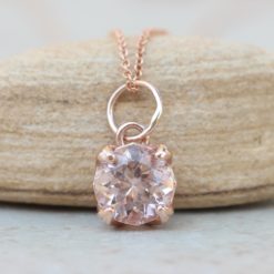 Genuine Morganite Necklace 8mm Peachy Pink 14k Rose Gold LS6182