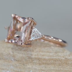 Radiant Morganite Ring with Trillion Diamonds 18k Rose Gold LS6215