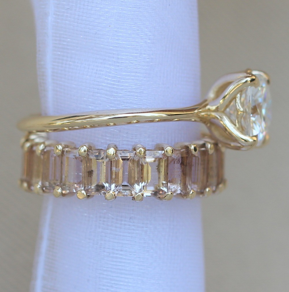 8mm Cushion Moissanite Wedding Set 14k Yellow Gold LS6199 LS5934
