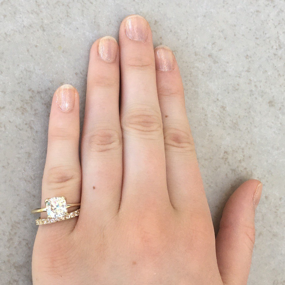 8mm Moissanite Bridal Set 14k Yellow Gold Hand Shot LS6199 LS6224