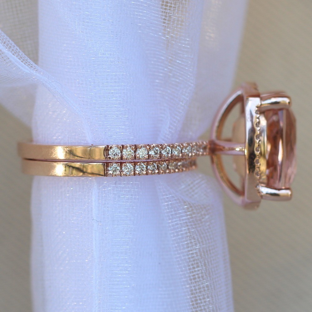 Cushion Morganite Bridal Set Matching Diamond Band LS4459 LS6272