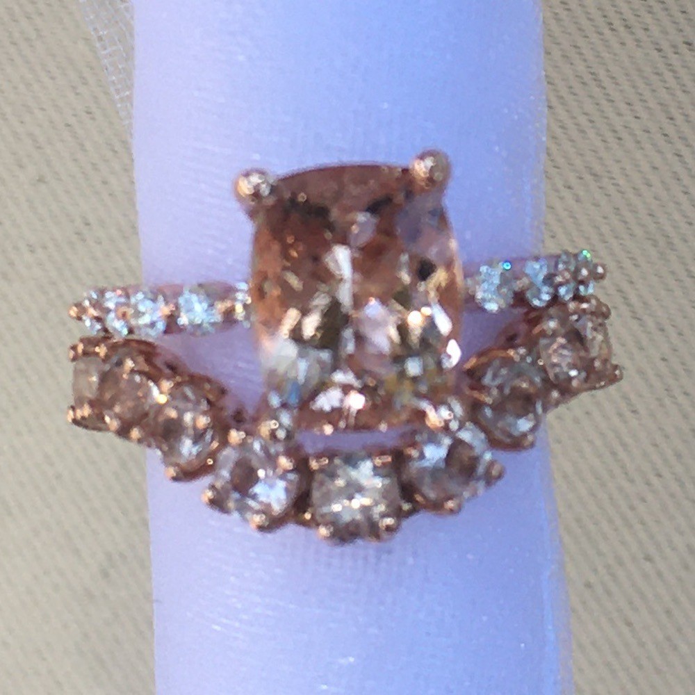 Cushion Morganite Wedding Set Contour Band Rose Gold LS5875 LS6081