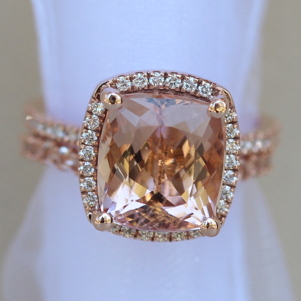 Cushion Morganite Wedding Set Diamonds Matching Band LS4459 LS6082