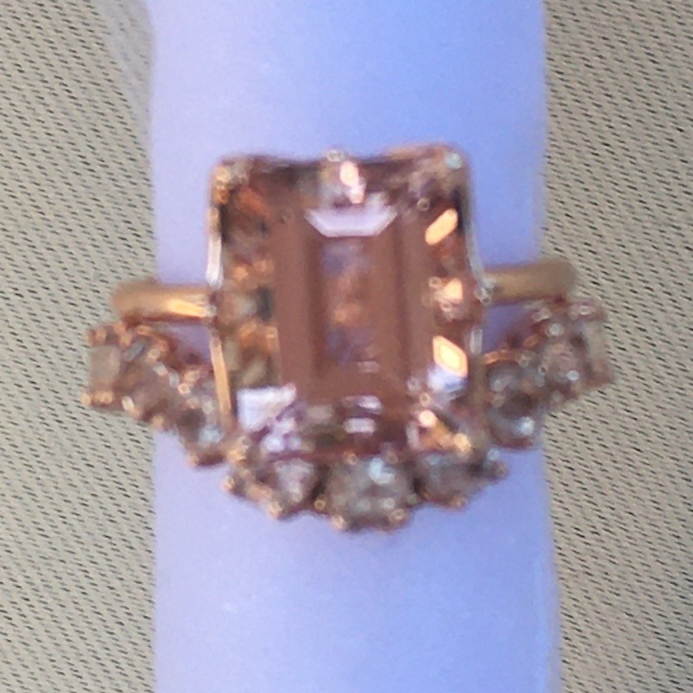 Emerald Cut Morganite Engagement Ring Matching Band LS6099 LS6081