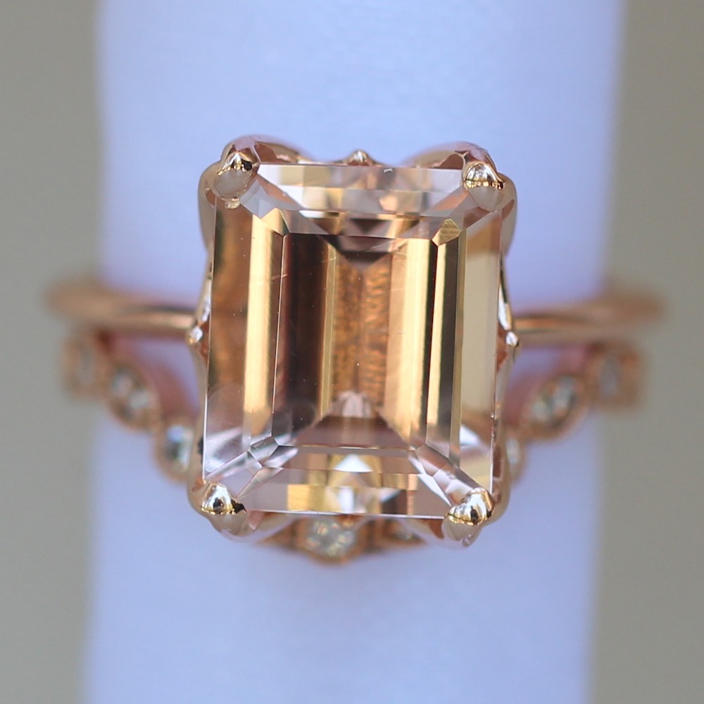 Emerald Cut Morganite Ring with Diamond Contour Band LS6266 LS6083