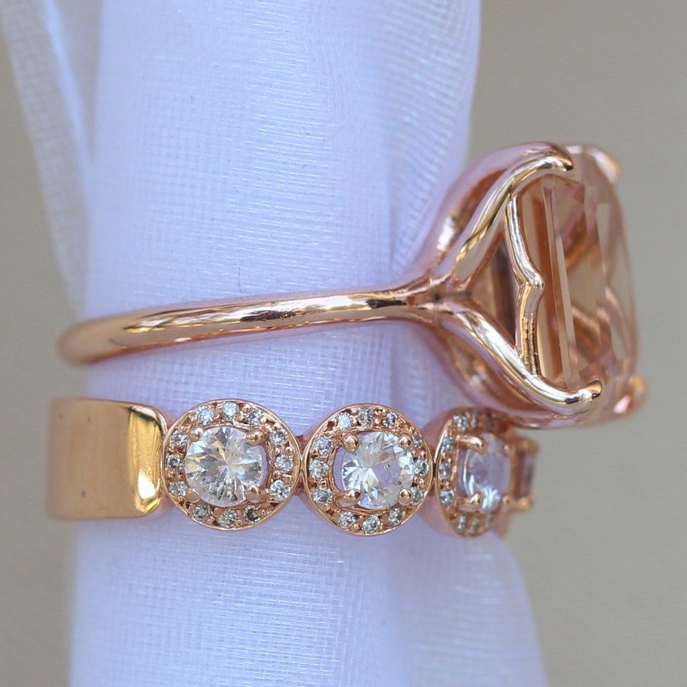 Emerald Flower Morganite Ring Bridal Set Rose Gold LS6099 LS5106