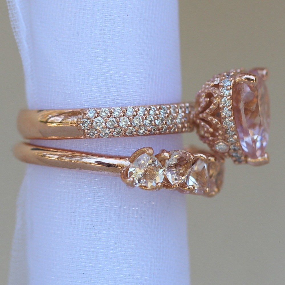 Heart Morganite Bridal Set with Diamonds LS5290 Rose Gold LS5938