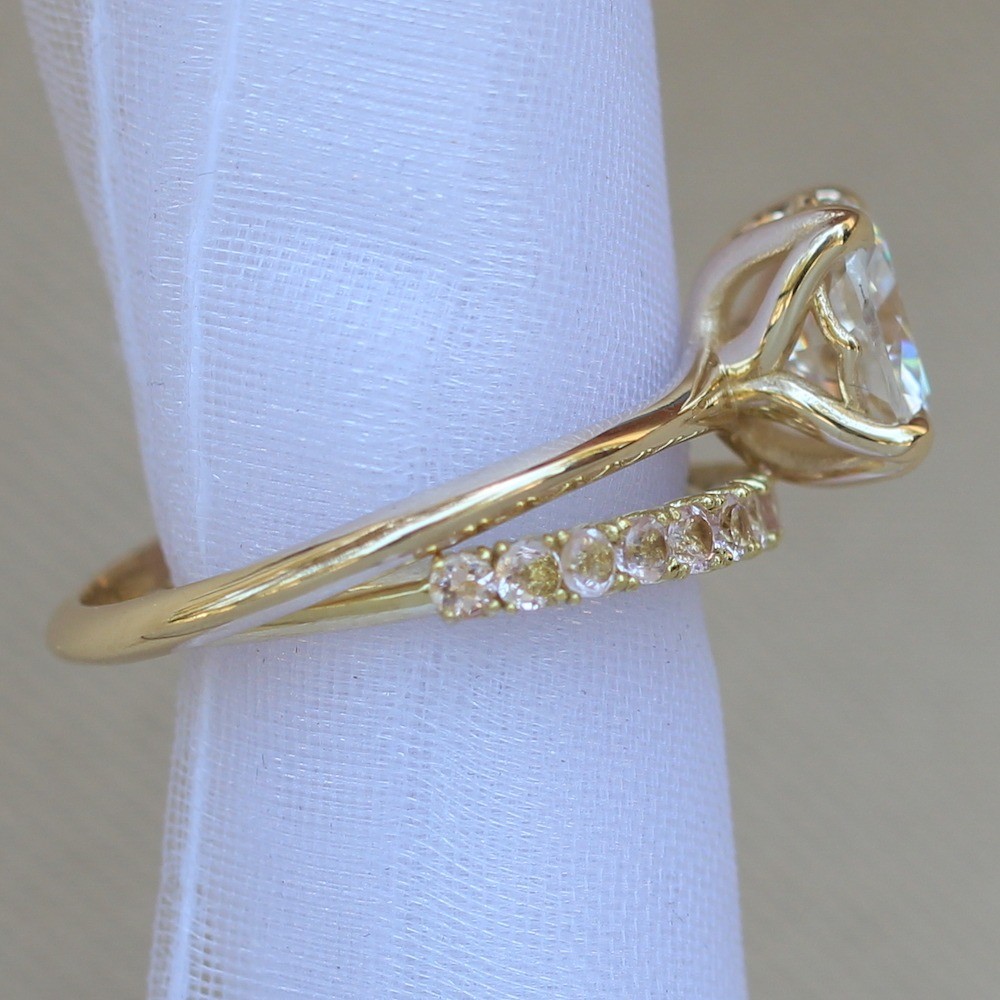 Moissanite and Morganite Wedding Set 14k Yellow Gold LS6199 L6224