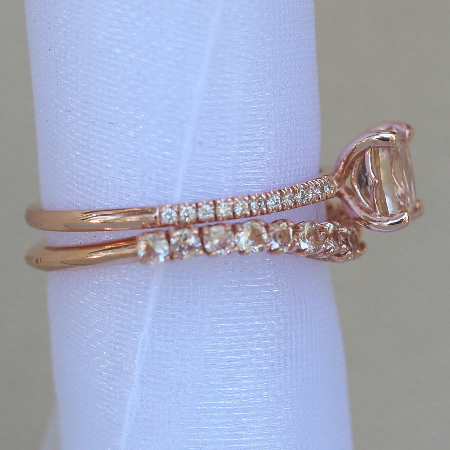 Morganite Diamond Bridal Set Matching Band Rose Gold LS5133 LS6082