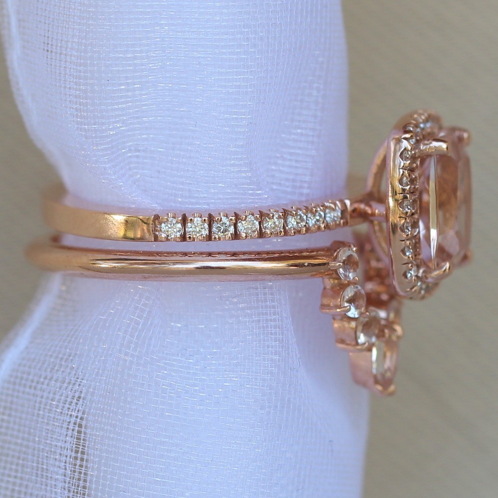 Morganite Diamond Wedding Set Tiara Band Rose Gold LS3361 LS6125