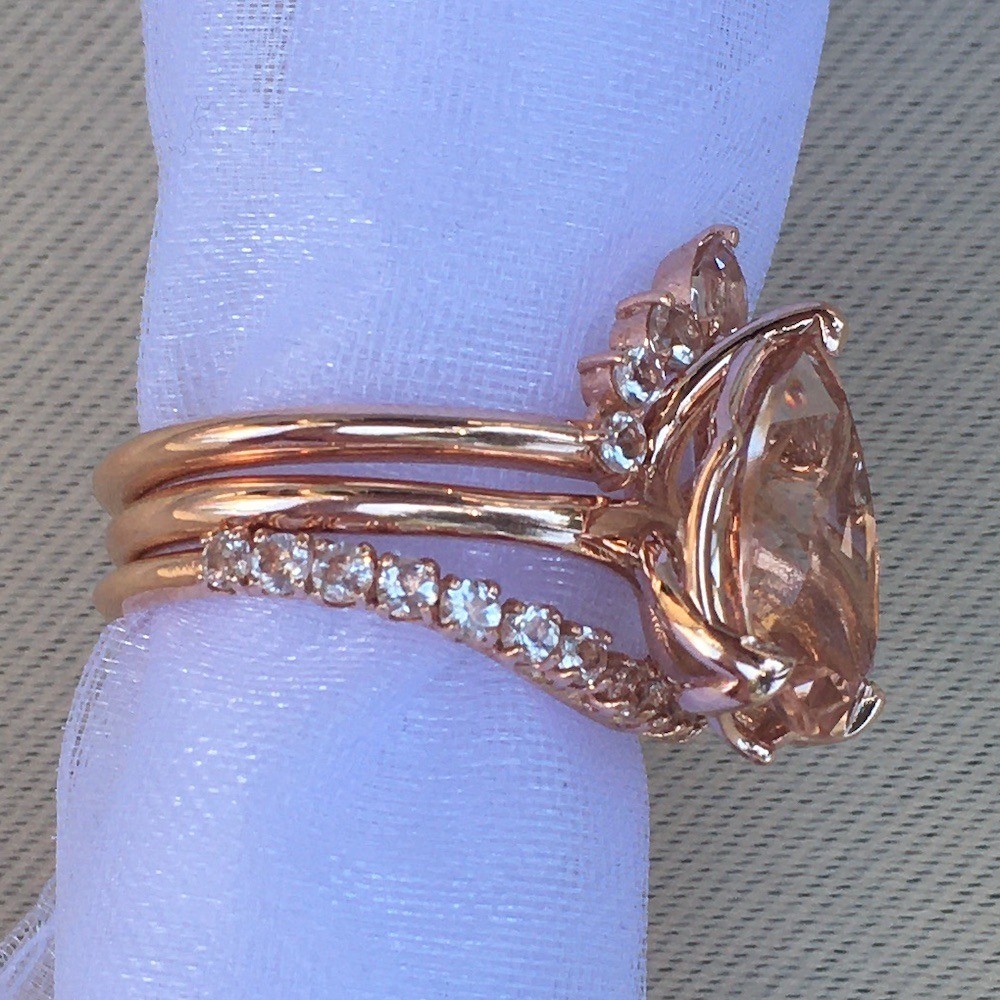 Morganite Pear Flower Ring Matching Bands LS6156 LS6125 LS6082