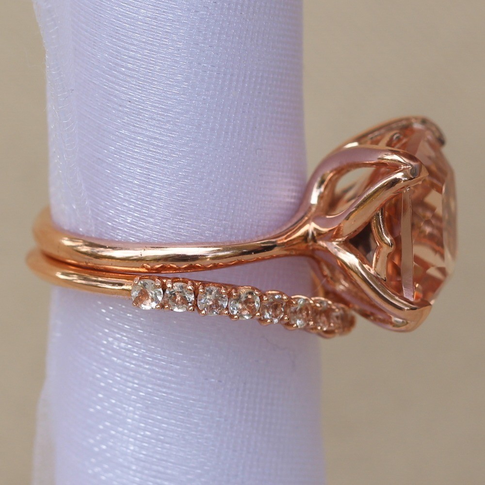 Morganite Wedding Set Contour Band 14k Rose Gold LS5867 LS6082