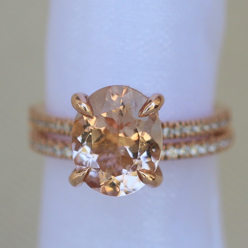 Oval Morganite Wedding Set Diamonds 14k Rose Gold LS5091 LS2073