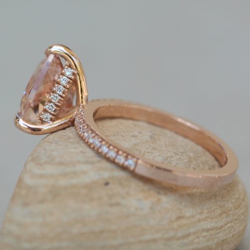 Peachy Pink Trillion Morganite Engagement Ring 14k Rose Gold LS5113