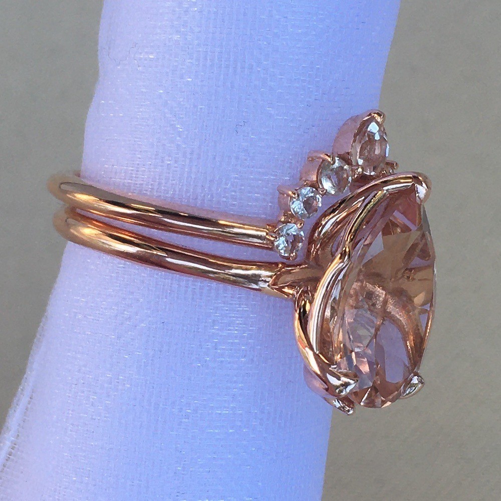 Pear Morganite Bridal Set Crown Band 14k Rose Gold LS6156 LS6125