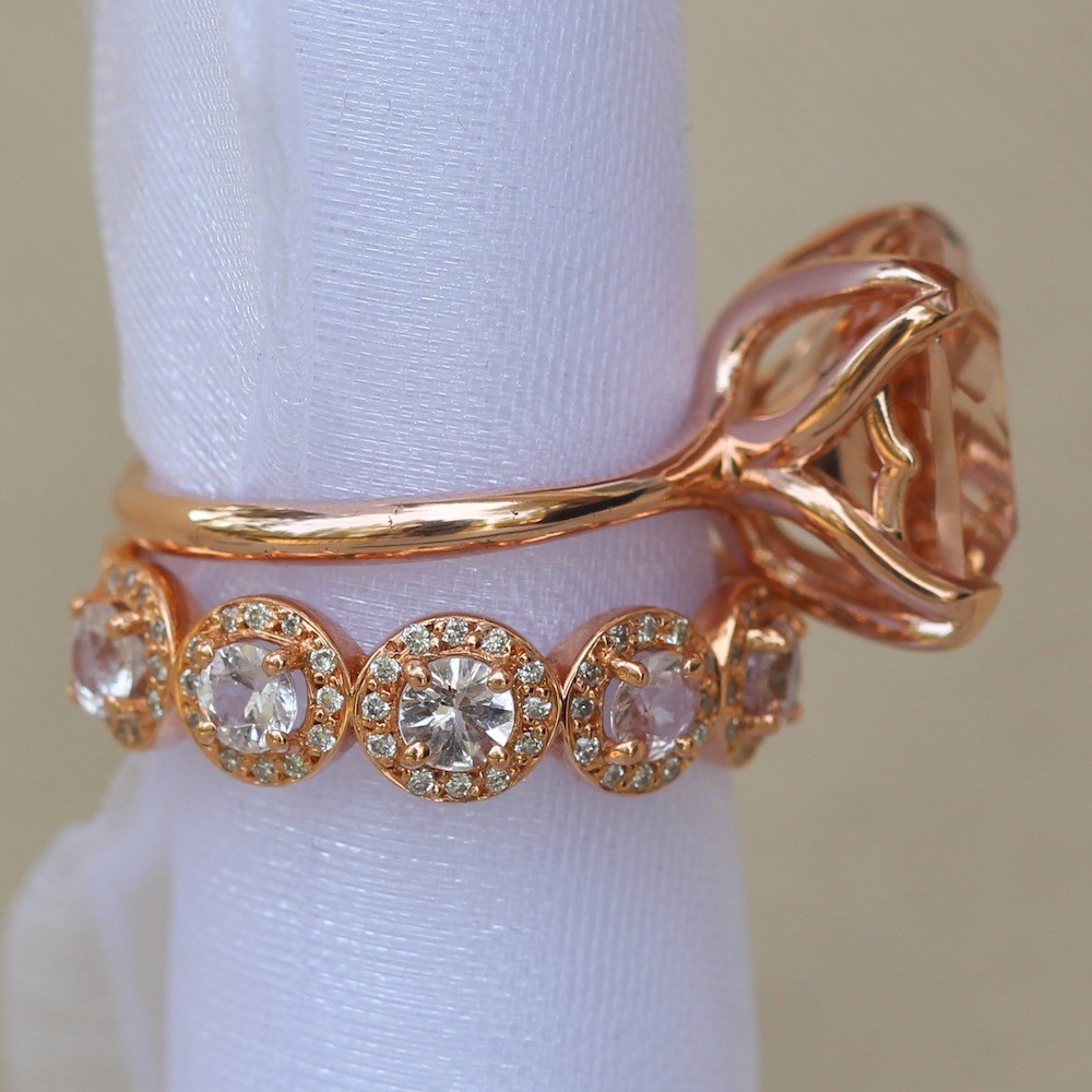 Rose Gold Morganite Wedding Set Diamond Halo Fancy LS5867 LS5106
