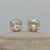 Round Morganite Stud Earrings with 14k Yellow Gold Lily Petals LS6286