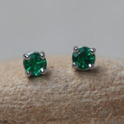 Dainty Emerald Stud Earrings Round Cut 3mm 14k White Gold LS6378