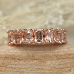 Handmade Morganite Wedding Band Emerald Cut in 14k Rose Gold LS5936