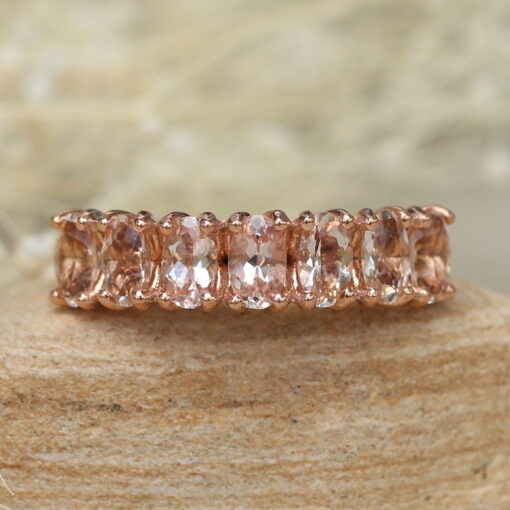 Morganite Wedding Band Oval 5x3mm Peachy Pink 14k Rose Gold LS5942