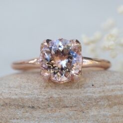 Round Morganite Engagement Ring Solitaire in 14k Rose Gold LS5866