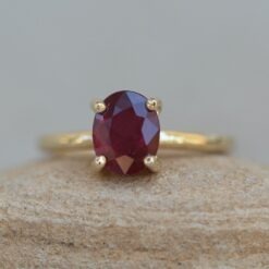 Ruby and Diamond Engagement Ring Oval Cut in 14k Yellow Gold LS6246