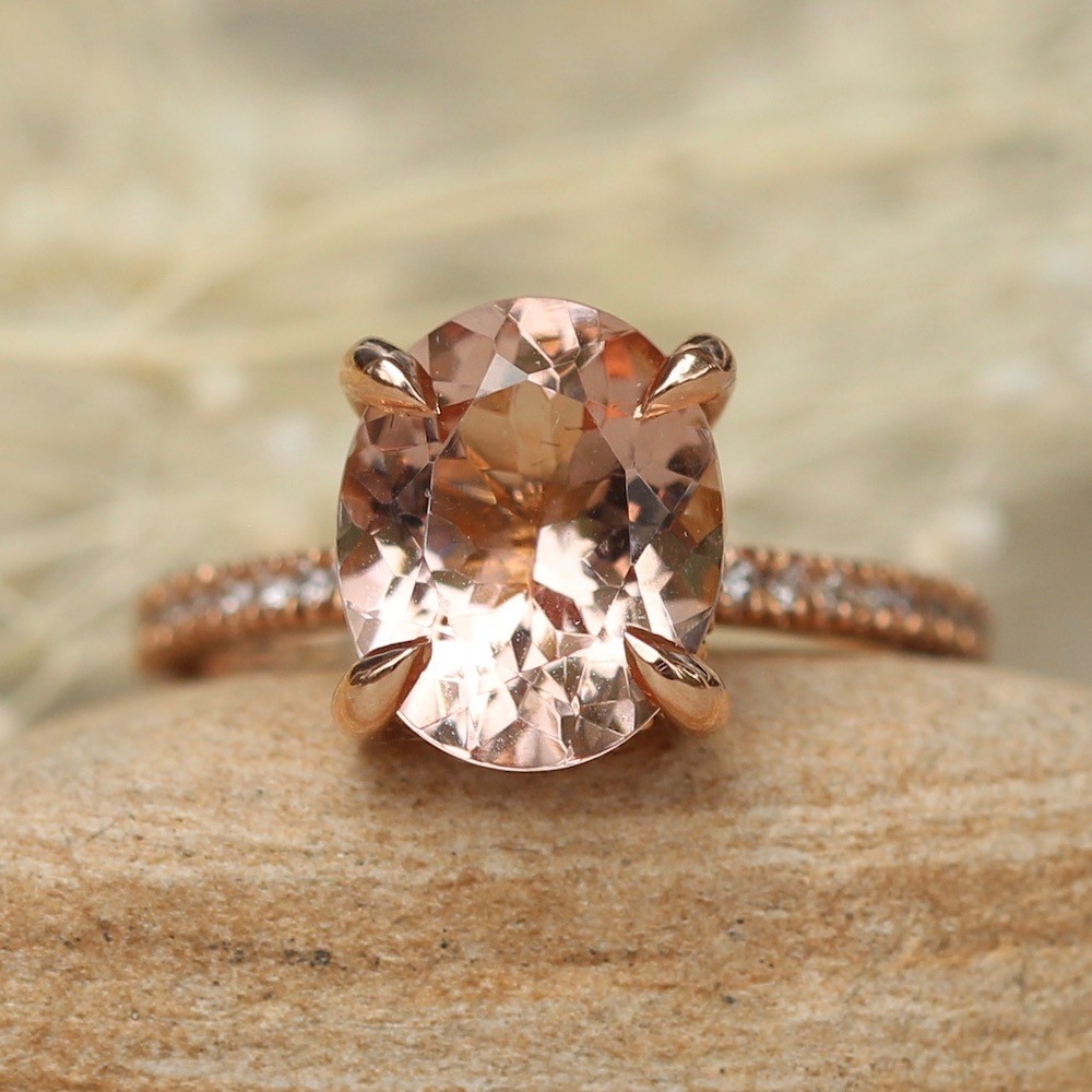 Oval Cut Morganite Ring Solitaire Ring 14k Solid Rose Gold Morganite Engagement Ring 1.70 CT Morganite Engagement Ring Gift for Women