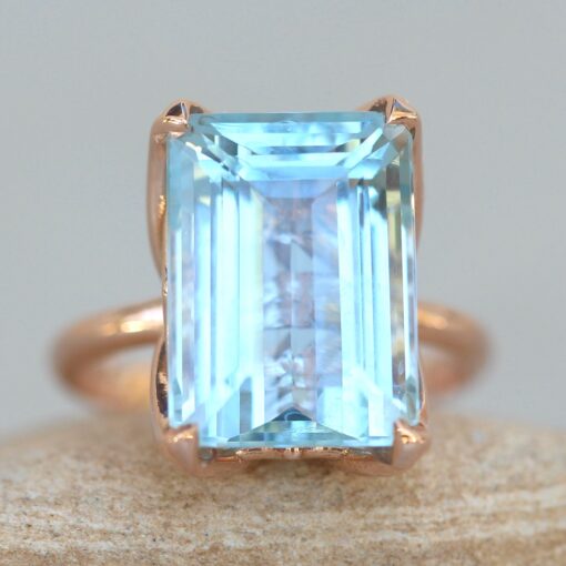Emerald Aquamarine Engagement Ring 14x10mm in 14k Rose Gold LS6244