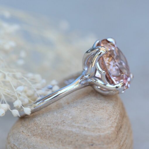 Round Morganite Engagement Ring 12mm Solitaire 18k White Gold LS5865
