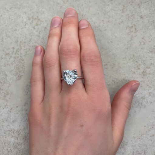 Solitaire Aquamarine Ring Heart Cut Hand Shot 14k White Gold LS6480