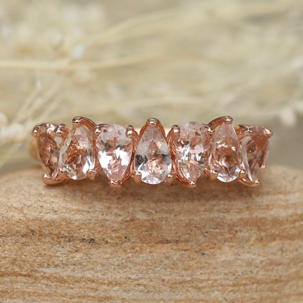 Pear Morganite Wedding Band with Seven 5x3mm Peachy Pink Stones LS5940 ...