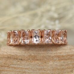 Rectangular Cushion Morganite Band 7 Stones in 14k Rose Gold LS5944