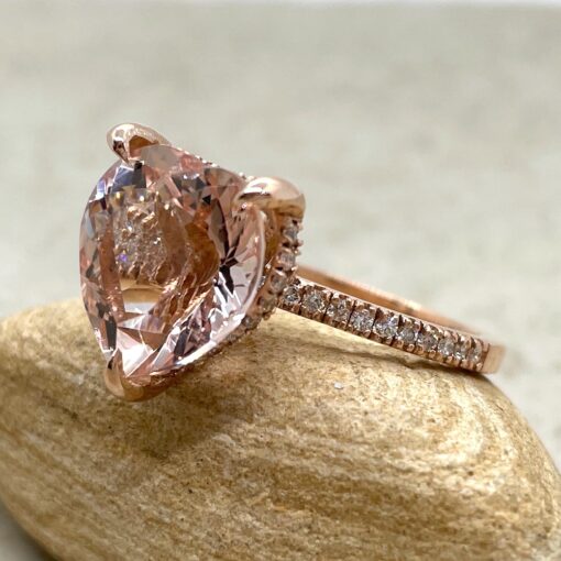 12mm Heart Morganite Engagement Ring Peachy Pink 18k Rose Gold LS5729