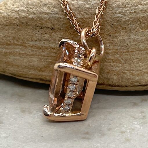 Peachy Pink Morganite Pendant with Diamonds in 14k Rose Gold LS5733