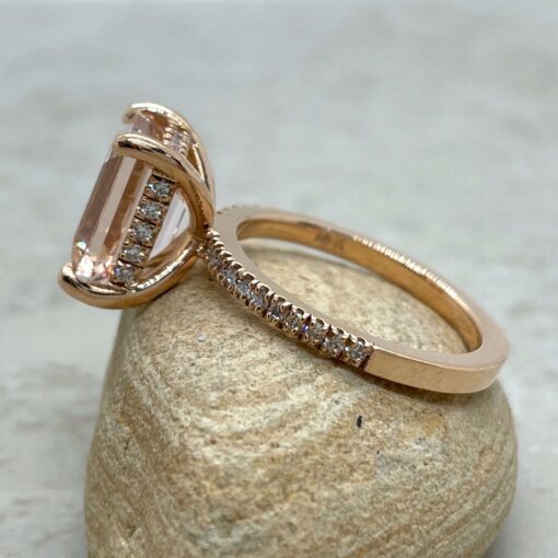 Morganite Diamond Engagement Ring Emerald Cut 14k Rose Gold LS5078
