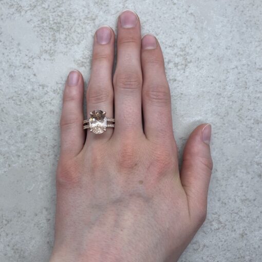 Oval Cut Morganite Engagement Ring Hand Shot in 14k Rose Gold LS6189