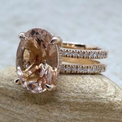 Oval Morganite Engagement Ring with Double Shank 14k Rose Gold LS6189