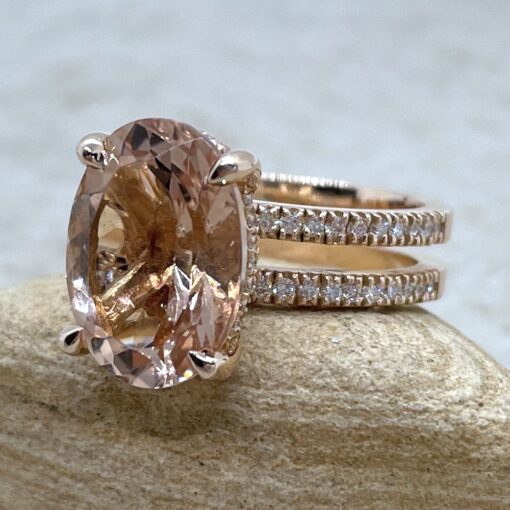 Oval Morganite Engagement Ring with Double Shank 14k Rose Gold LS6189