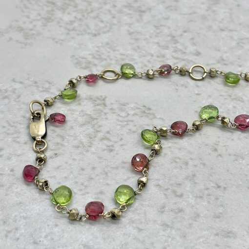 Pink Tourmaline and Peridot Necklace with 14k Yellow Gold Chain LS500