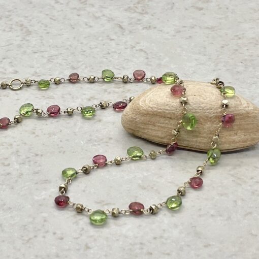 Pink and Green Necklace Peridot and Tourmaline 14k Yellow Gold LS500