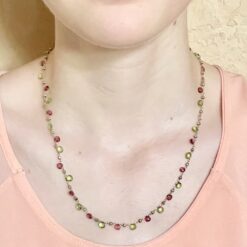 Tourmaline and Peridot Necklace Model Shot in 14k Yellow Gold LS500