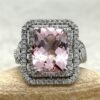Pink Morganite Engagement Ring with Double Halo 14k White Gold LS4196