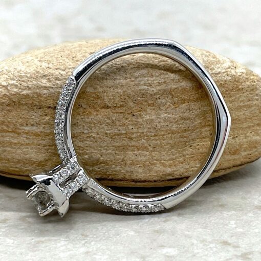 Single Halo Diamond Engagement Ring Half Eternity 14k White Gold LS885