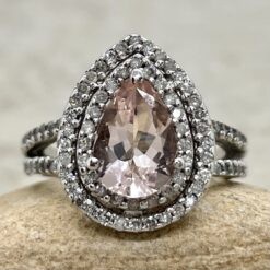 Double Halo Pink Morganite Engagement Ring in 14k White Gold LS1401