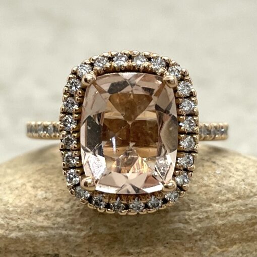 Rectangular Cushion Morganite Engagement Ring in 14k Rose ​Gold LS4580