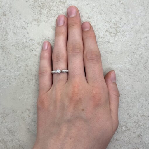Round Solitaire Diamond Engagement Ring Hand Shot 14k White Gold LS847